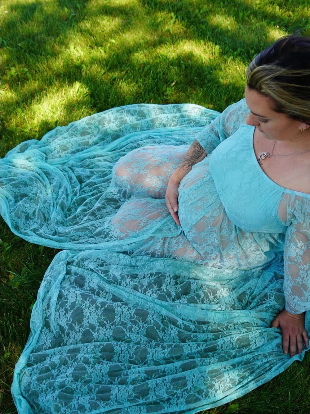 Pinkblush Light Blue Lace Maxi Dress with Long Sheer Sleeves